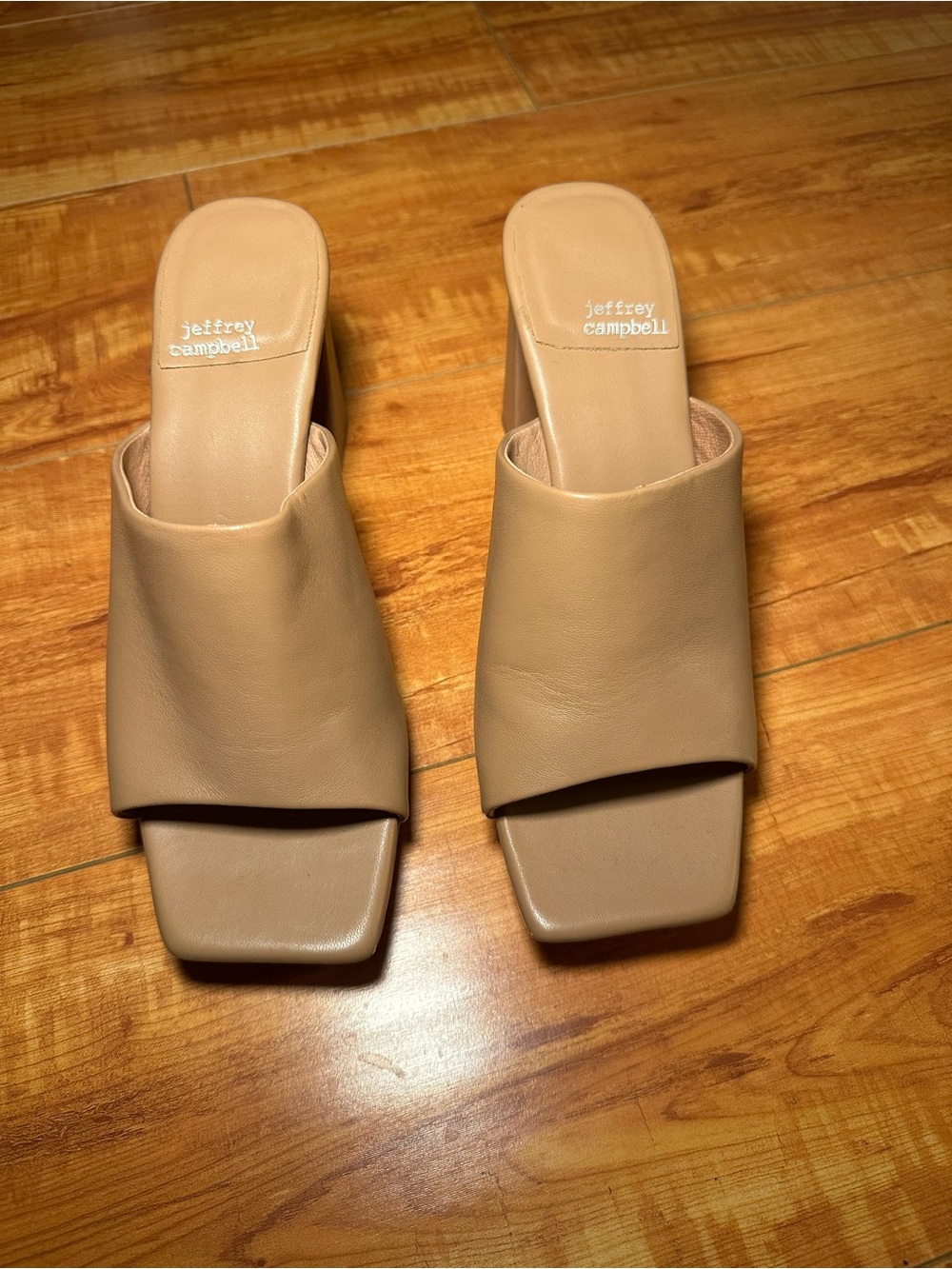 Jeffrey Campbell Neutral Tan Square Toe Mule Slides